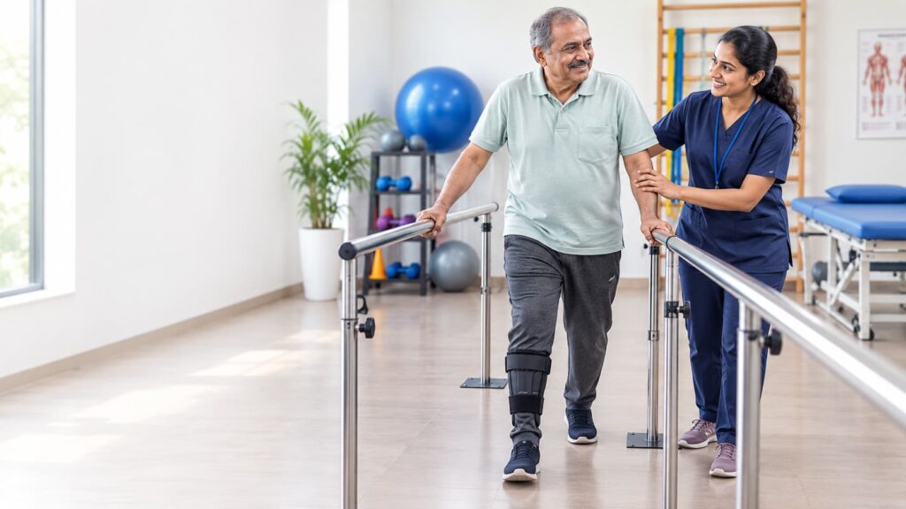 Elderly stroke survivor receiving physiotherapy for stroke recovery